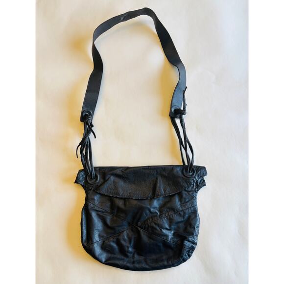 Las Pepas Argentina Black Patchwork Leather Hobo Shoulder Handbag - Picture 1 of 11